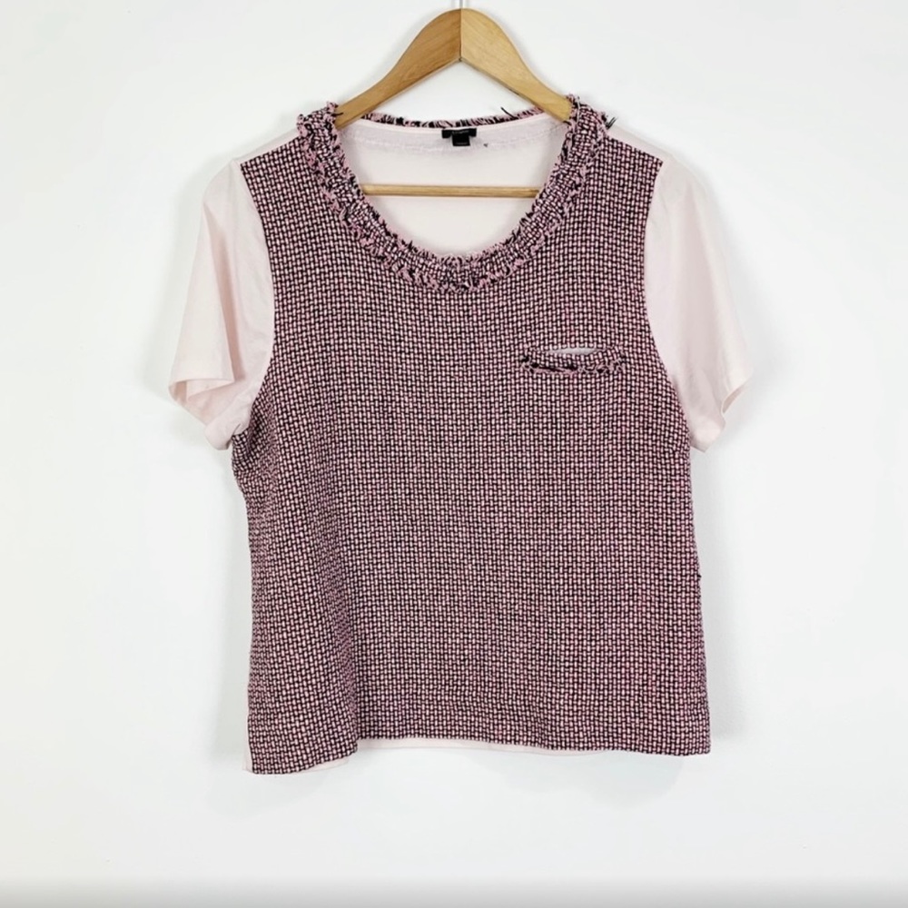 J. Crew - Champagne Pink,  Silk Blend Tweed Front T - Shirt Top - Picture 2 of 6